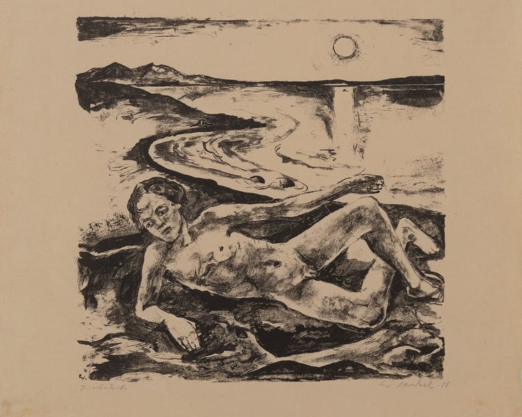 Willy Jaeckel - 'Am Strand liegender Knabenakt'